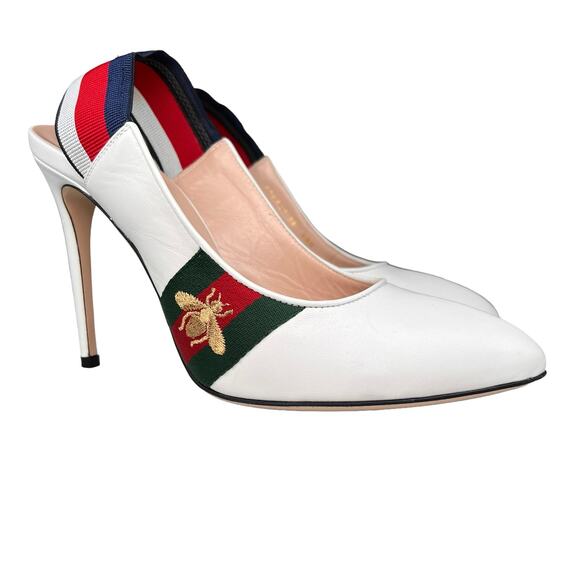 Gucci Sylvie Web Stripe Slingback Pumps White EU 38.5 US 8.5 - Picture 12 of 12